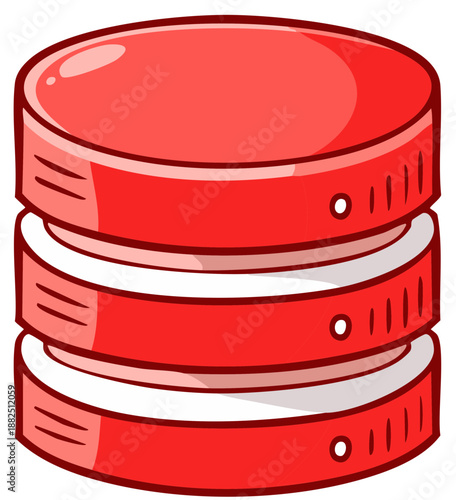 Red cartoon database disks stack representing data storage and technology