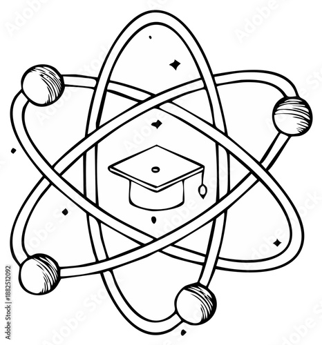 Scientific Education Symbol Graduation Cap Orbiting Atoms Illustration