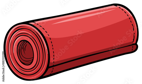 Bright red rolled mat for yoga exercise and fitness illustration