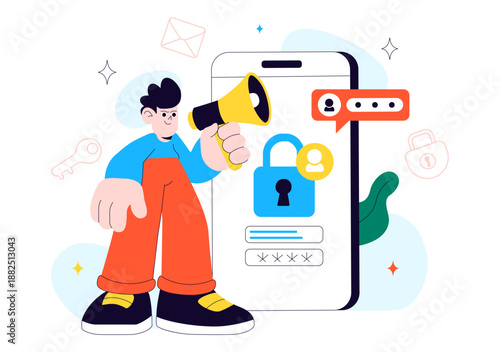 Cybersecurity Awareness Campaign Vector Illustration Featuring Digital Safety, Data Protection, And Online Security Education in Flat Background