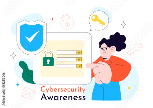 Cybersecurity Awareness Campaign Vector Illustration Featuring Digital Safety, Data Protection, And Online Security Education in Flat Background