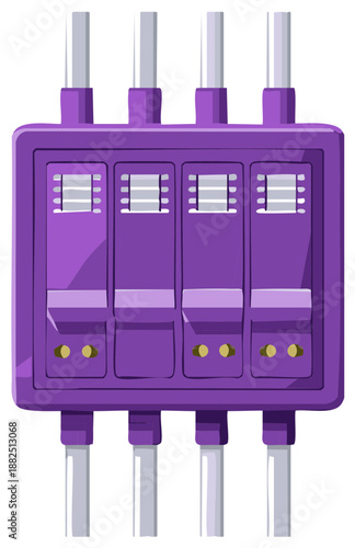 Modern purple digital interface with four connection ports and vertical cable entry