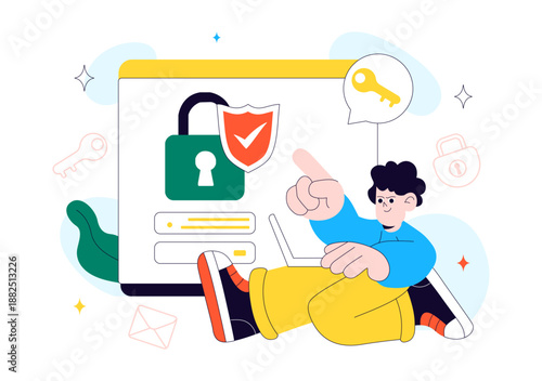 Cybersecurity Awareness Campaign Vector Illustration Featuring Digital Safety, Data Protection, And Online Security Education in Flat Background