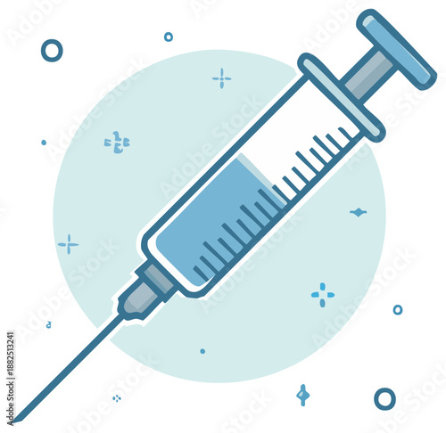 Medical syringe with vaccine liquid and needle, icon illustration, healthcare concept.
