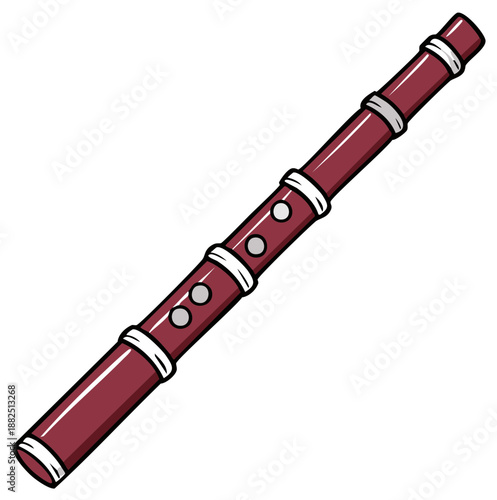 Vibrant Maroon Cartoon Flute Musical Instrument for Creative Designs