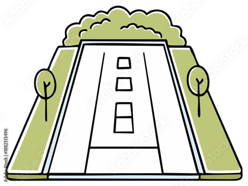 Stylized illustration of a highway with trees and vegetation leading into the distance