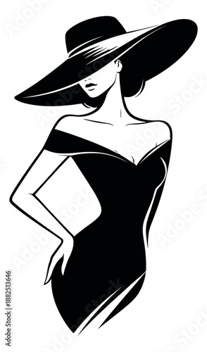 Line art illustration of a woman depicting fashion and sophistication for beauty concepts