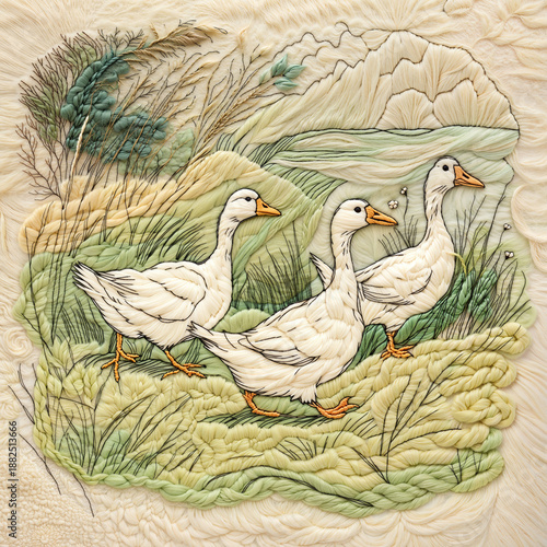 Vivid Blue Cornflowers & Ladybug in 3D Yarn Art