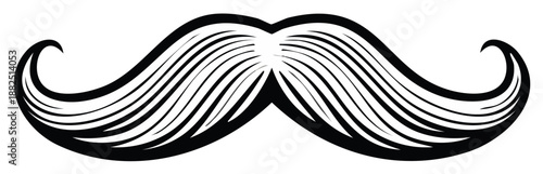Stylized Illustration of a Decorative Mustache with Curled Ends in Black and White