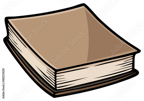 Stylized vector illustration of a single closed hardcover book with a brown cover