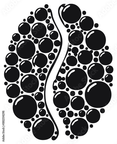 Abstract Coffee Bean Design Made of Glossy Black Bubbles and Circles Modern Graphic Art