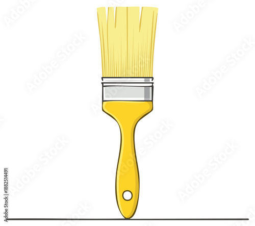 Paintbrush Painting a Stroke, Yellow Bristles and Handle, DIY Art Supplies, Isolated