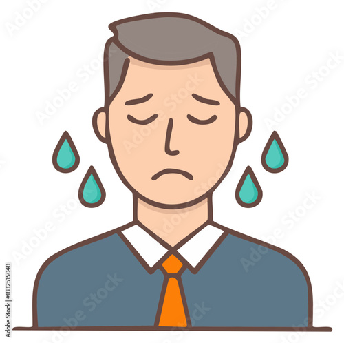 Stressed man sweating worried businessman anxious employee with anxiety and concern