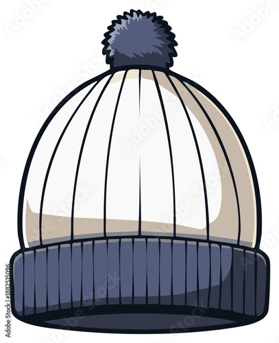 Illustration of a knitted winter beanie hat with a pom pom on top