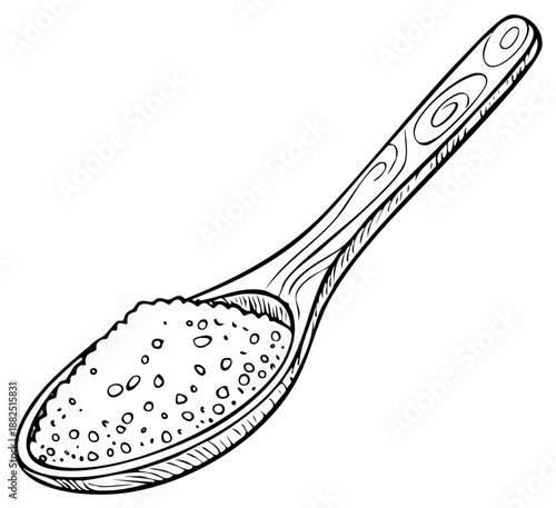 Wooden spoon filled with granular ingredient hand-drawn illustration