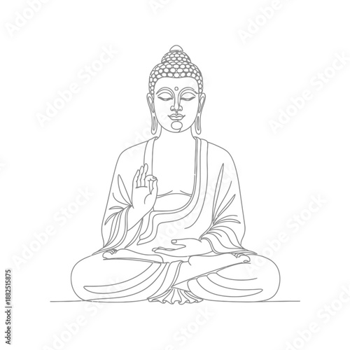 Simple line art drawing of siddhartha gautama buddha meditating in lotus position mudra representing peace enlightenment and mindfulness practice