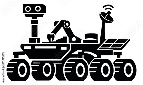 Solid graphic illustration of a mars rover depicting space exploration for scientific research
