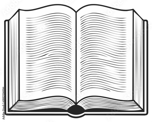 Open Book Illustration with Blank Pages Showing Textural Lines for Custom Content, Vector Design