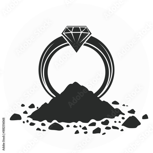 Diamond ring atop a pile of dirt, jewelry concept silhouette