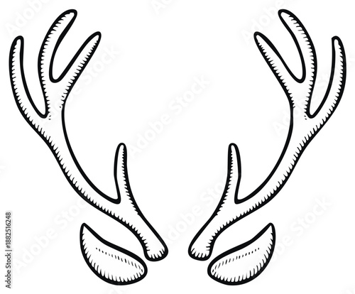 Hand drawn outline of reindeer antlers and ears for festive decoration or costume