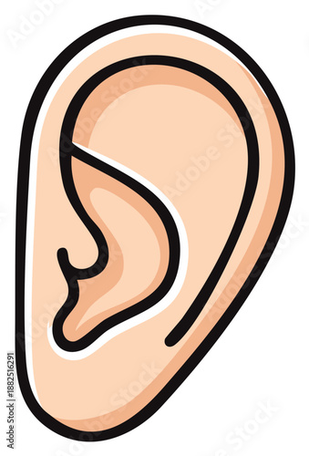 Cartoon ear illustration with black outline on a neutral background.