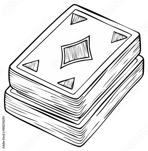 Stacked Deck of Playing Cards Black and White Illustration