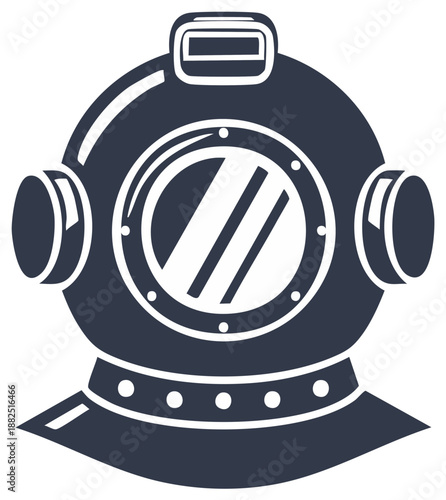 Deep sea diving helmet, vintage diving equipment, water activity, retro style diver headgear vector illustration
