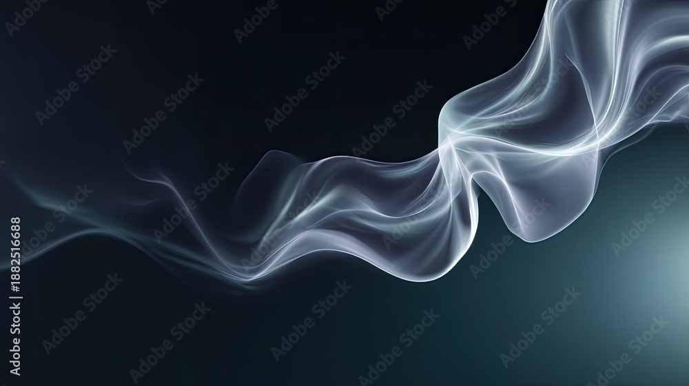 Fototapeta premium Ethereal wisps of translucent smoke swirling gracefully against a dark background, creating a delicate and captivating visual texture of movement and depth