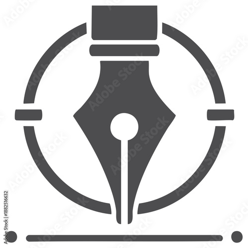 Elegant Fountain Pen Nib Icon Surrounded by Circle and Line