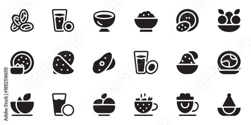 Middle eastern breakfast food icons set including dates coffee hummus and flatbread symbols design