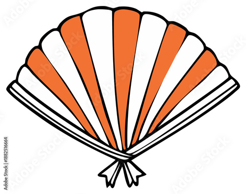 Decorative Hand Fan with Orange and White Stripes, Elegant Accessory Design