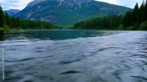 Wallpaper Mural Tranquil Lake With Mountain Reflections Surrounded By Lush Forests In A Serene Wilderness Environment. Seamless looping 4k video background  Torontodigital.ca