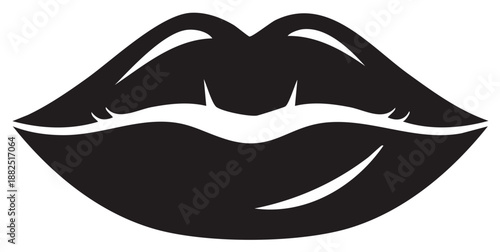 Dramatic Lip Silhouette with Sharp Details, Bold Lines, Minimalist Design, Striking Contrast and Glossy Texture
