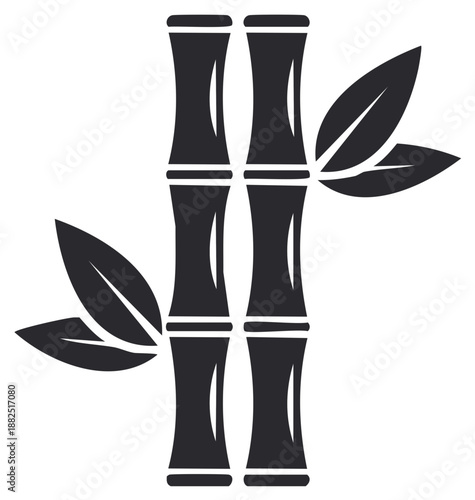 Minimalist Bamboo Stalks with Leaves, Symbolic Tropical Green Design