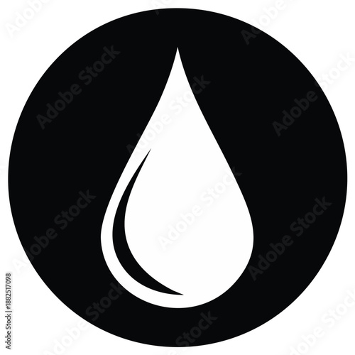Clean white water drop symbol inside a bold black circle representing liquid fluid or oil