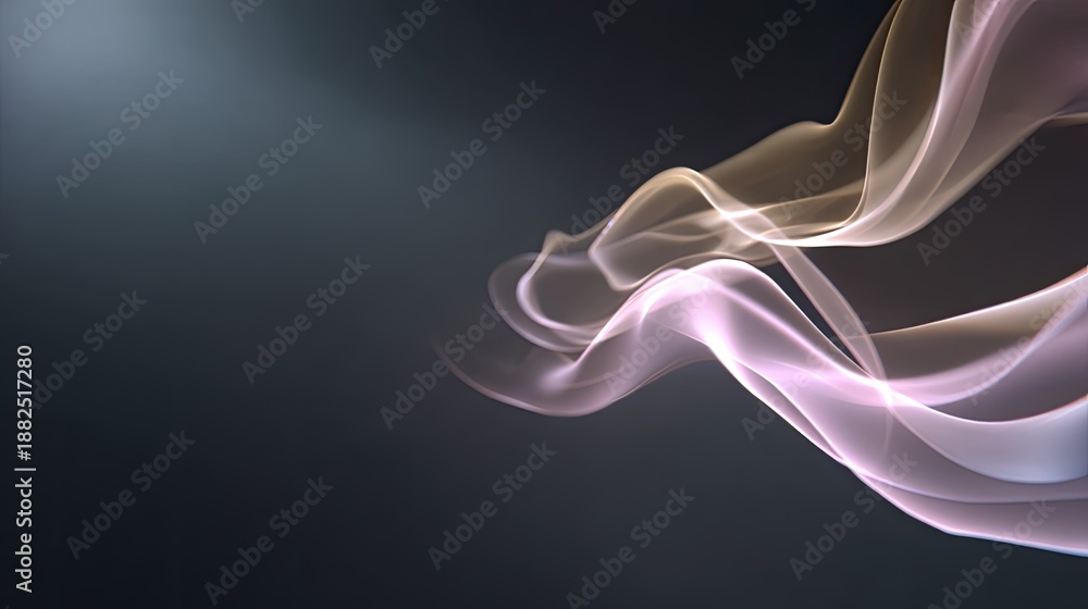 Obraz premium Soft Flowing Abstract Light Waves Creating Ethereal Atmosphere on Dark Background Ideal for Backgrounds and Visual Effects in Various Projects