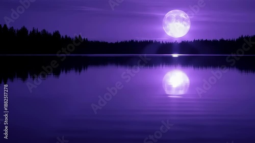Wallpaper Mural Vibrant Purple Moonlight Reflecting on Still Lake Surrounded by Dark Forest at Night. Seamless looping 4k video background  Torontodigital.ca
