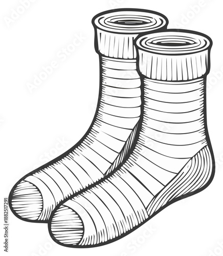 Pair of Cozy Wool Socks Illustration Hand Drawn Style Line Art
