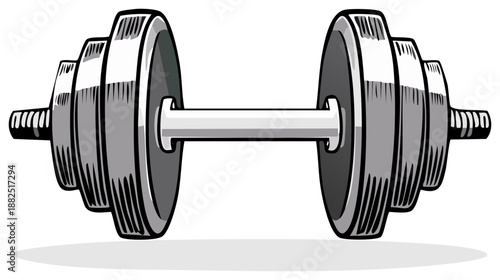 Cartoon illustration of a heavy metal dumbbell for weightlifting and fitness training