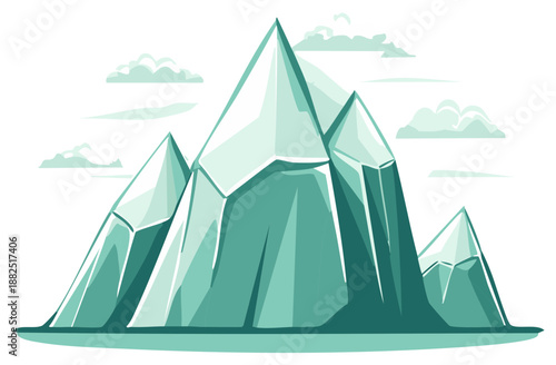 Stylized Illustration of Rocky Peaks Against Sky with Clouds Mountains Landscape