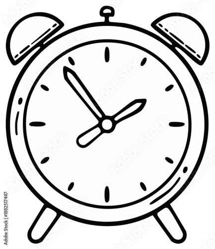 Classic Retro Twin Bell Alarm Clock Line Art Illustration for Time and Wake Up Concepts