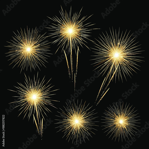 Colorful fireworks lighting up the night sky on a black background for celebration