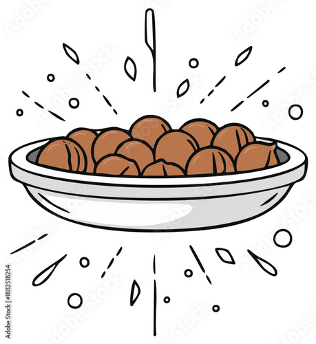 Stylized Cartoon Dish of Hazelnuts Snack Nuts Illustration