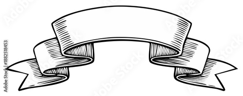 Elegant hand drawn banner ribbon for text or messaging. Vintage style design.