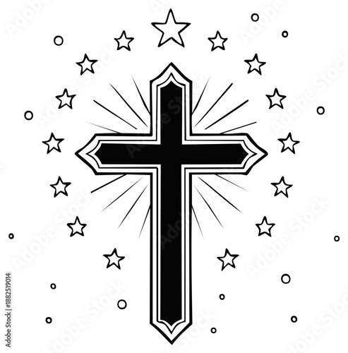 Radiant Cross Symbol With Stars And Circles