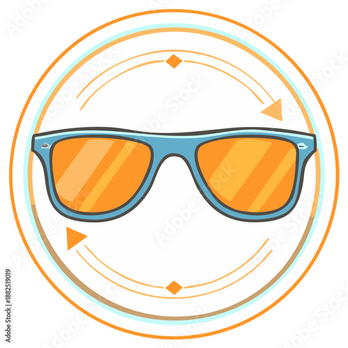 Stylish sunglasses vector illustration with circular arrows in a round icon