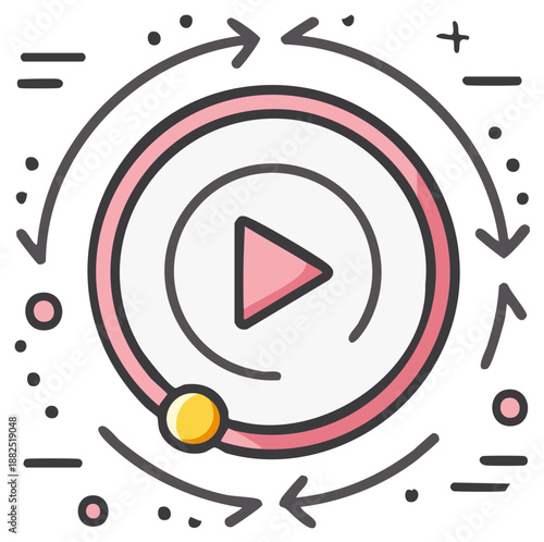 Circular motion graphic with play button and progress indicator