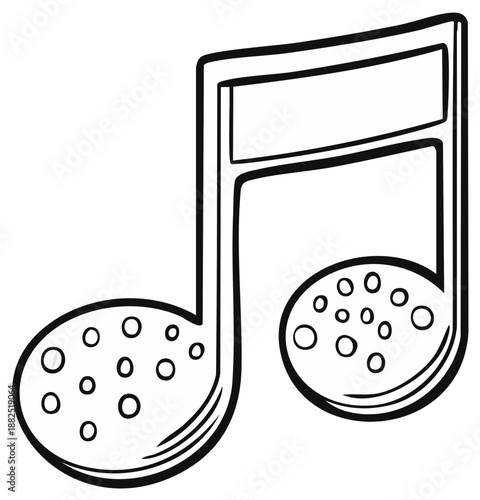Doodle style musical note illustration with a pattern of circles inside coloring page line art