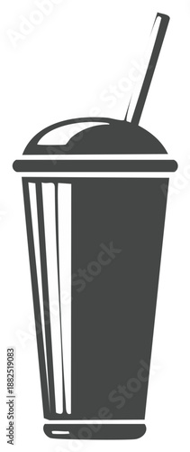 Disposable beverage cup with domed lid and straw icon graphic design element