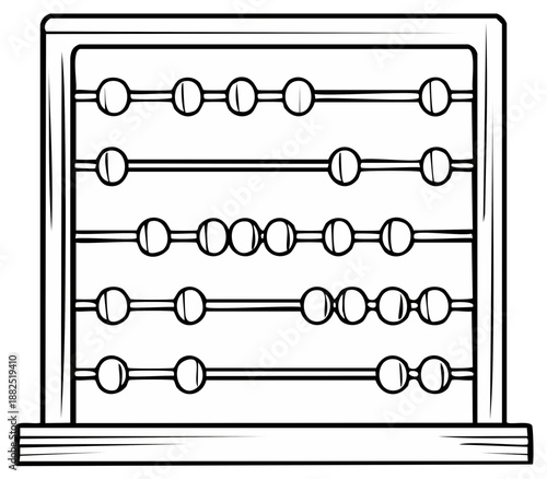 Abacus Wooden Frame with Beads for Math Education and Learning Tool Black and White Line Art Illustration